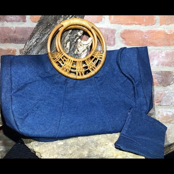 Boho style Handbags - NEW Blue Jean Boho Tote w/ Double Ring Handles